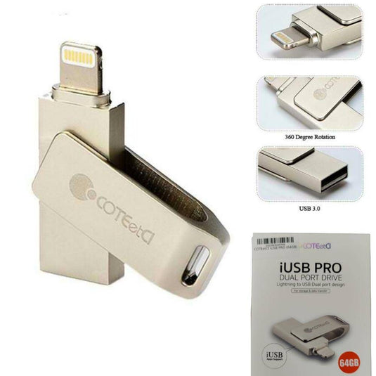 COTEetCI iUSB Pro Dual Port Drive Lightning to USB External Storage(64GB) - Polar Tech Australia