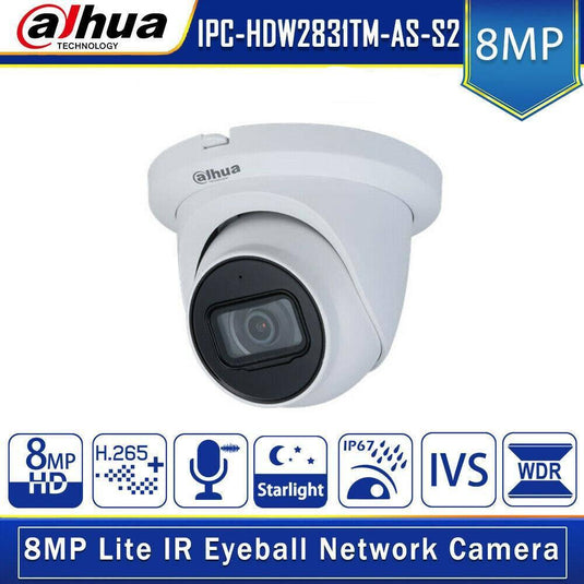 [HDW2831T] Dahua 8MP PoE Turret Eyeball Dome Built-in Mic IP Camera - Polar Tech Australia