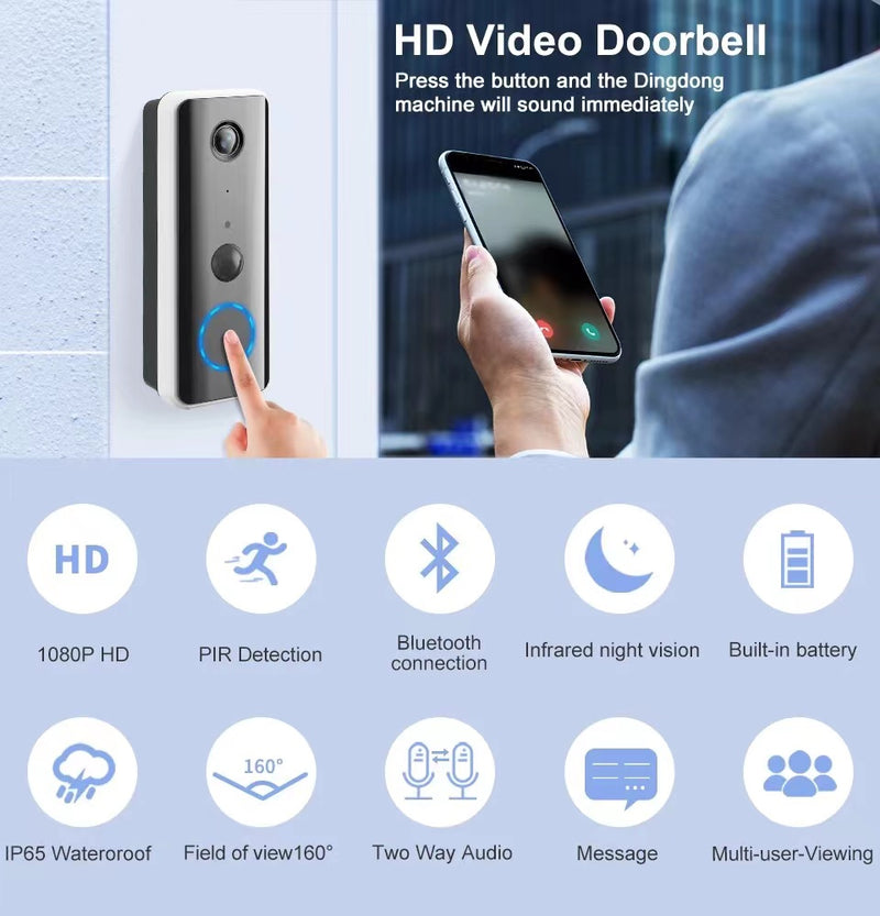 Cargue la imagen en el visor de la galería, [Tuya Smart Home][With Chime] Tuya 2K Ultra HD Smart Doorbell Camera Wireless Wifi Doorbell Two Way Audio Intercom App Control - Polar Tech Australia
