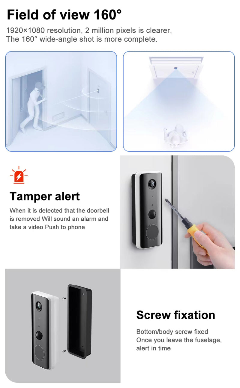 Load image into Gallery viewer, [Tuya Smart Home][With Chime] Tuya 2K Ultra HD Smart Doorbell Camera Wireless Wifi Doorbell Two Way Audio Intercom App Control - Polar Tech Australia
