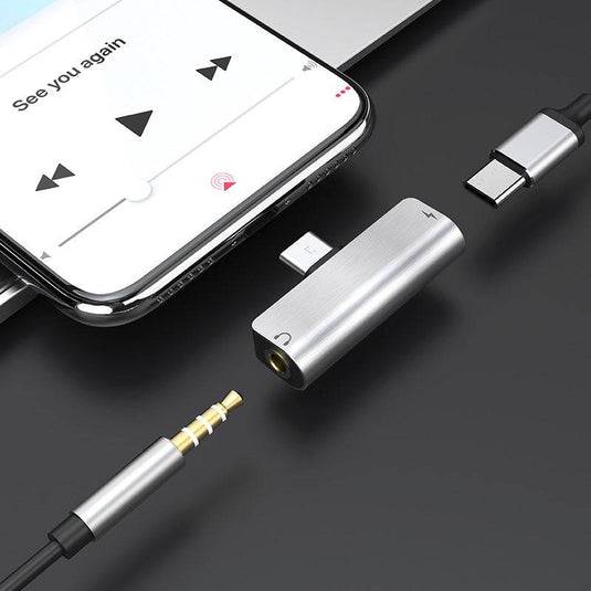 HOCO Type-C to 2-in-1 3.5mm Headphone Adapter & Type-C Charging Converter Splitter (LS26) - Polar Tech Australia