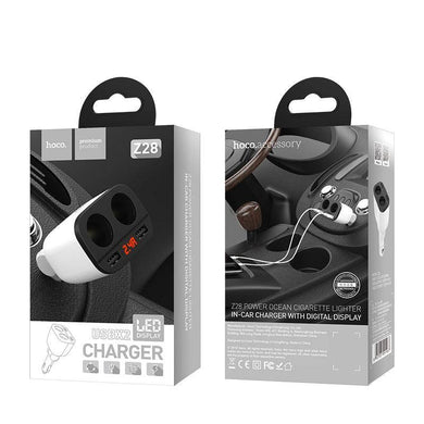 [Z28] HOCO Universal Car Charger Extension Dual Port 2 x USB Port With Digital Display - Polar Tech Australia