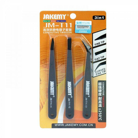 [JM-T11] Jakemy 3pcs 3 in 1 Antistatic Conductive Tweezers for Electronics - Polar Tech Australia