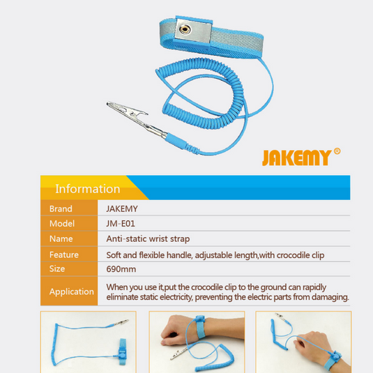 [JM-E01] Jakemy Antistatic Conductive Elastic ESD Wrist Strap for Phone Electronics Repair tools - Polar Tech Australia