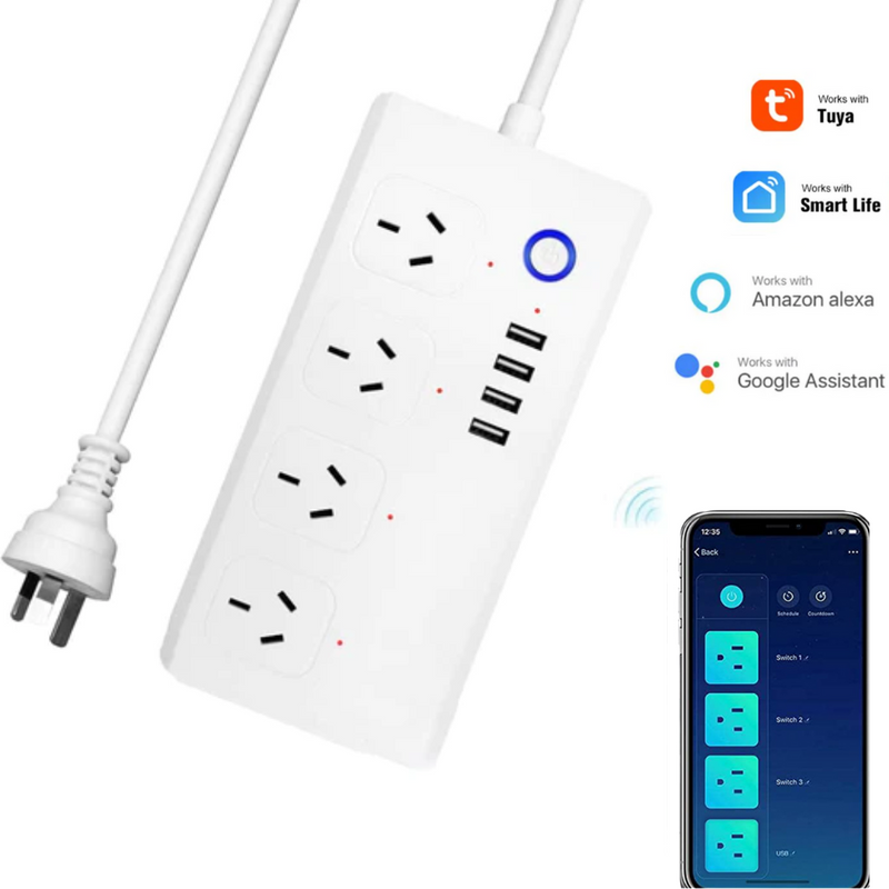 Cargue la imagen en el visor de la galería, [TUYA Smart Home][AU Plug] Wireless Smart Power Strip With 4 Outlets + 4 USB Ports APP Control Smart Home - Polar Tech Australia
