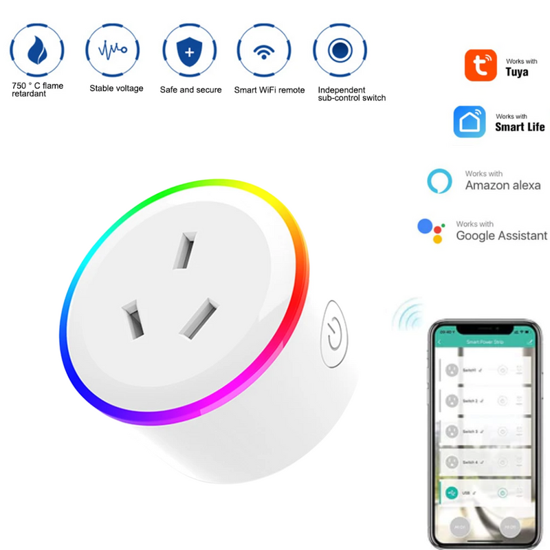 Load image into Gallery viewer, [TUYA Smart Home][AU Plug] Universal Wireless Smart WIFI Plug With RGB LED Light overload protection 2200w - Polar Tech Australia
