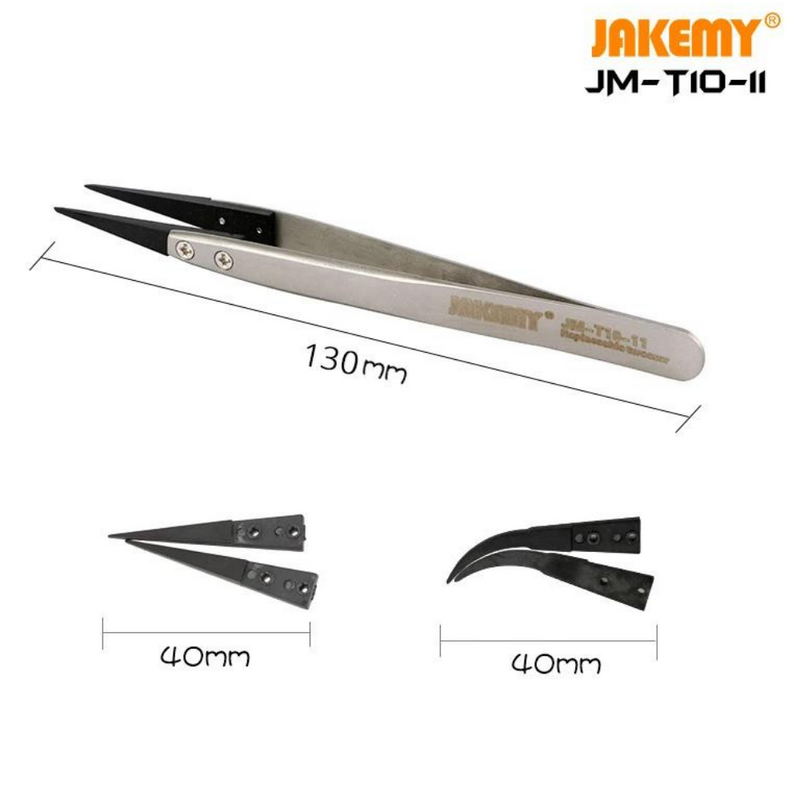 Chargez l&#39;image dans la visionneuse de la galerie, [JM-T10-11] Jakemy Anti-static Stainless Steel Tweezers With Replacement Head - Polar Tech Australia
