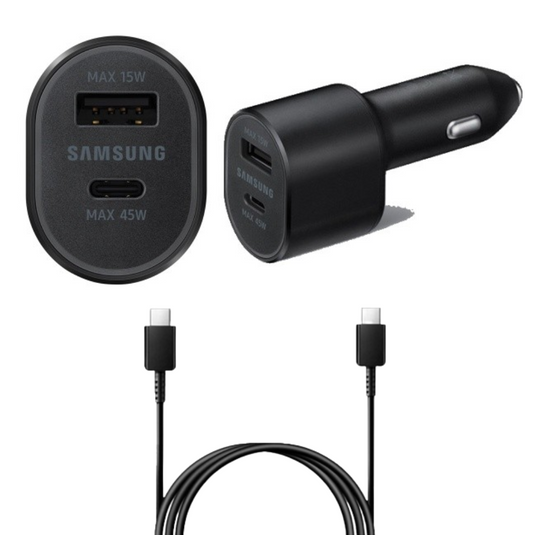 [With Cable] Samsung 60W Dual Port (45W Fast PD Type-C USB-C + 15W USB QC 3.0) Car Charger Power Adapter - Polar Tech Australia