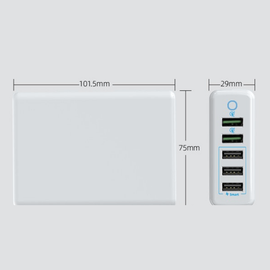 Qualcomm QC 3.0 60W 5 Ports Universal Phone & Tablet Desktop USB Port Wall Charger Station Adapter 1.6M Length  (AU Plug) - Polar Tech Australia