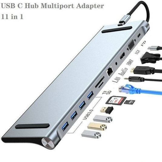 Universal MacBook Laptop USB-C Type-C 11 in 1 Dock Station Extension Hub (BYL-2003) - Polar Tech Australia