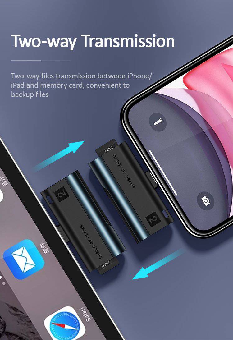 Cargue la imagen en el visor de la galería, USAMS US-SJ430 Lightning Port Card Reader (SD card+TF card) - Polar Tech Australia
